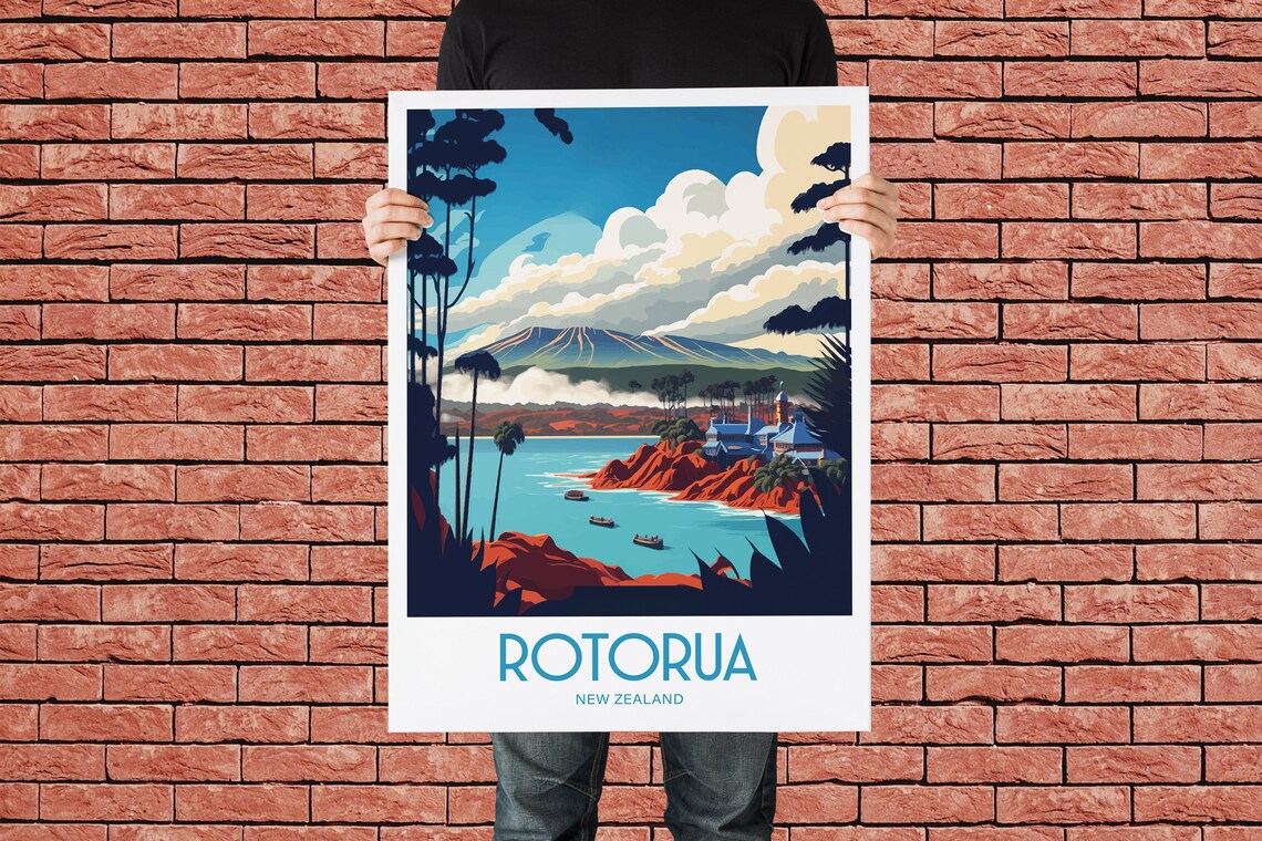 Rotorua New Zealand Travel Poster, Landscape Art - Image 2