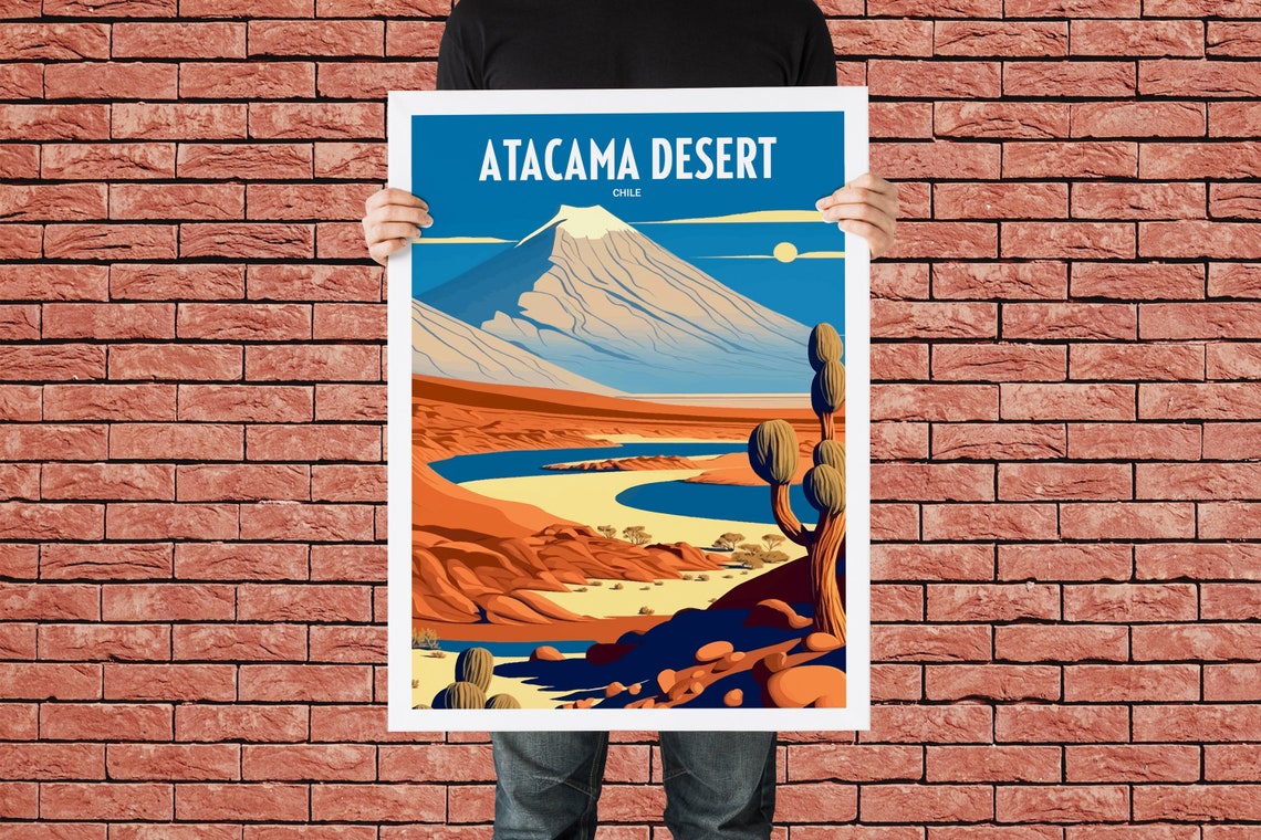 Atacama Desert Chile Snowy Volcano Cactus Lagoon Travel Poster - Image 4