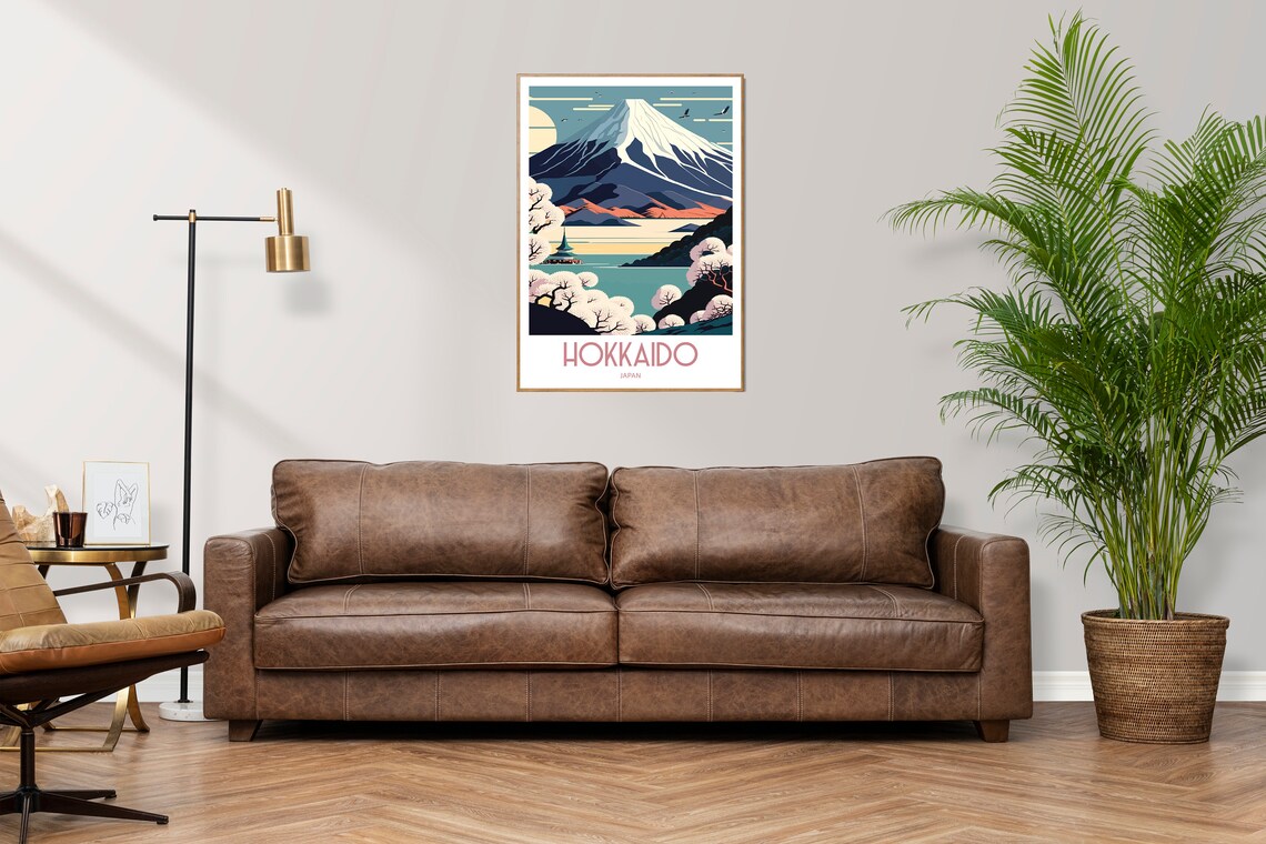 Hokkaido Japan Mount Fuji Cherry Blossom Pagoda Travel Poster - Image 2