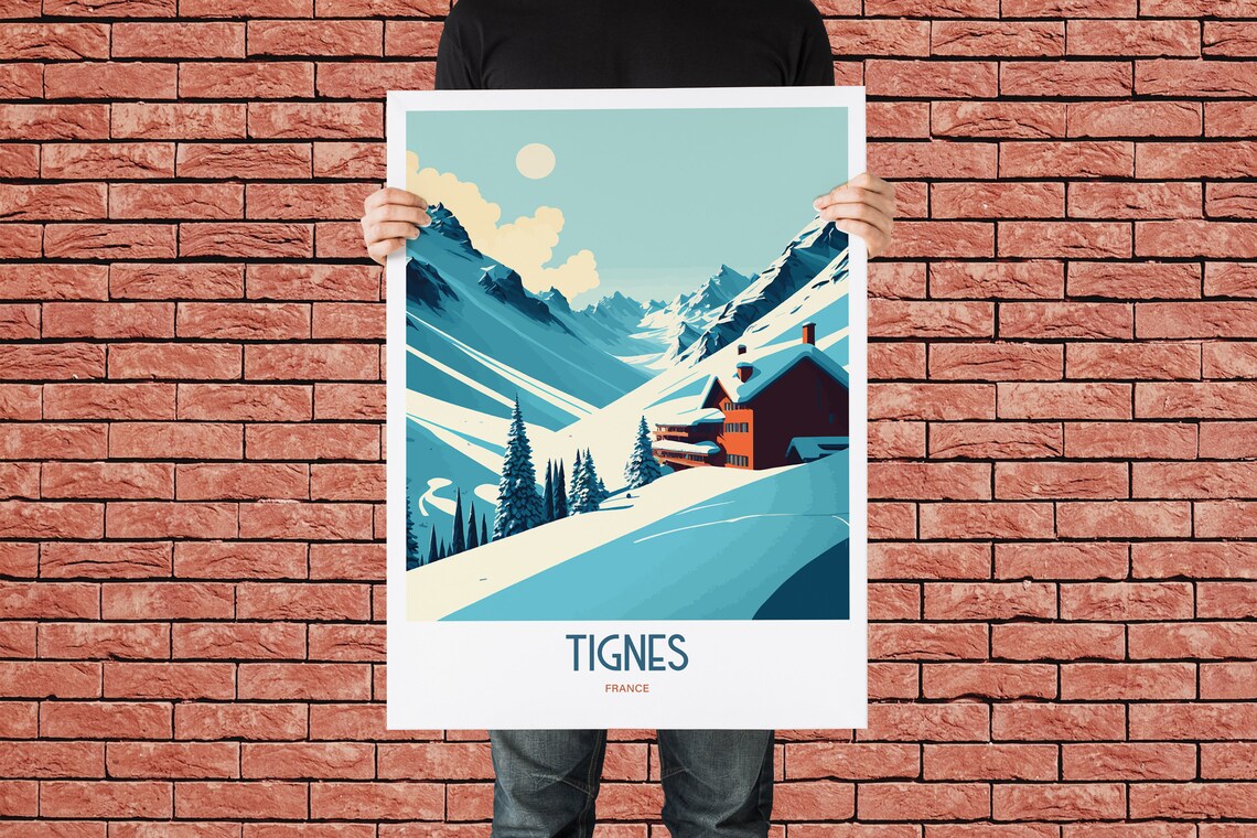 Tignes France Snowy Alpine Village Chalet Vintage Travel Poster - Image 3