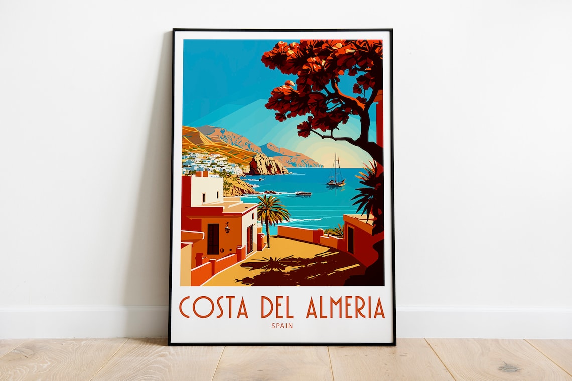Costa del Almeria Spain Coastal Village Sailboat Bay Travel Poster