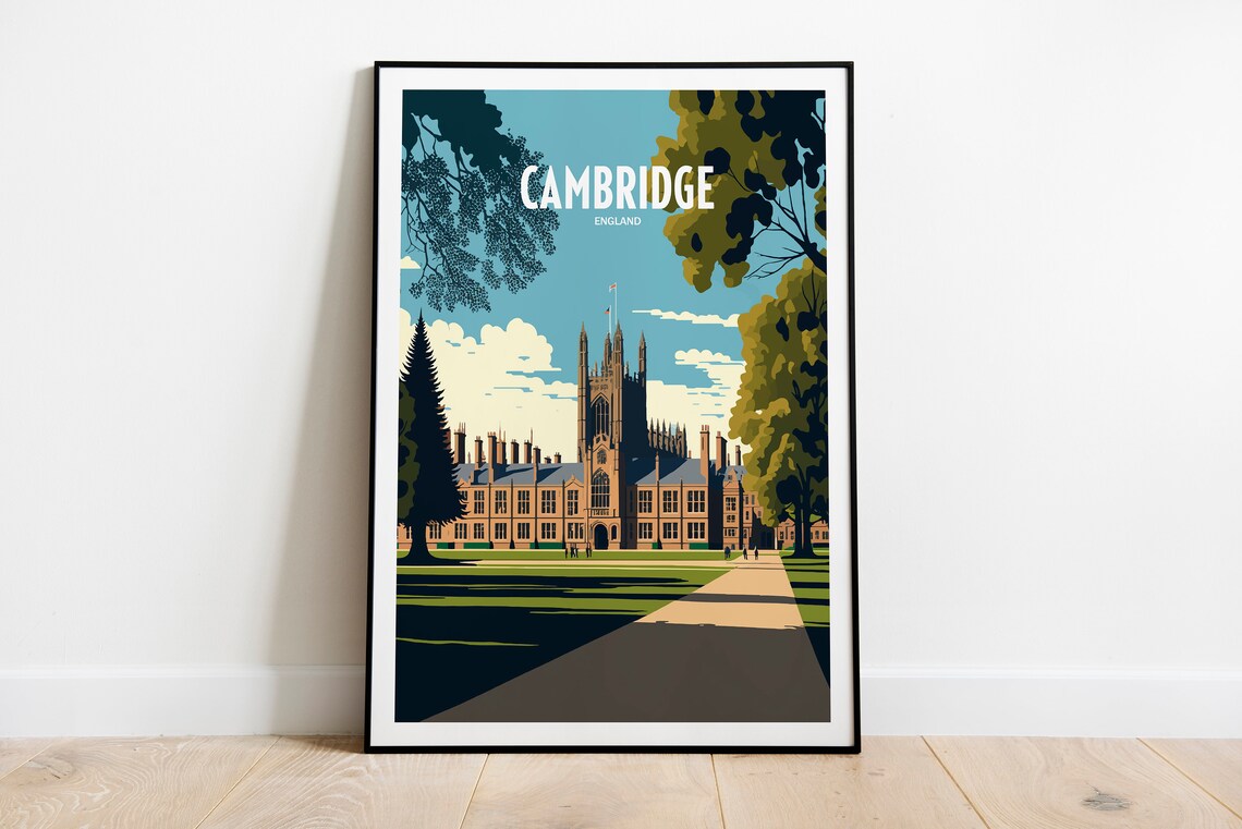Cambridge England Historic College Buildings Vintage Travel Poster