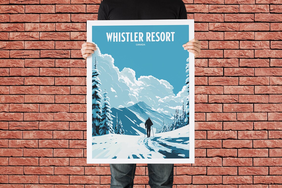 Whistler Resort Canada Lone Skier Snowy Pines Trail Travel Poster - Image 2