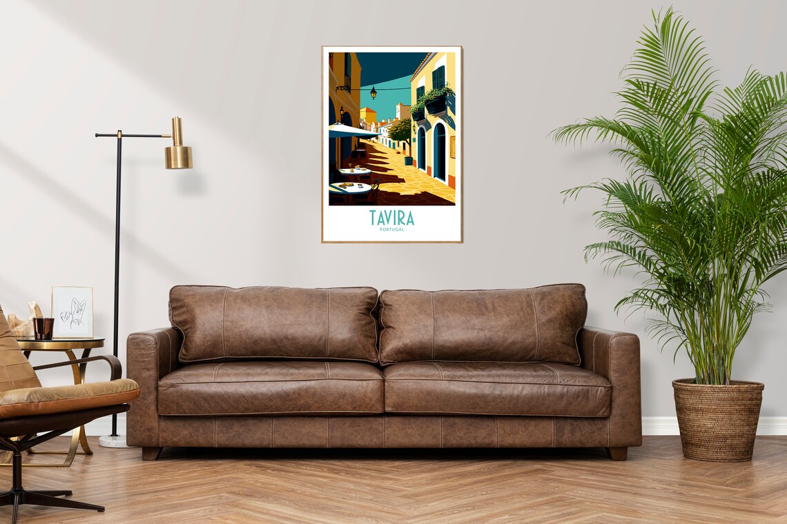 Tavira Portugal Sunny Old Town Street Cafe Vintage Travel Poster - Image 3