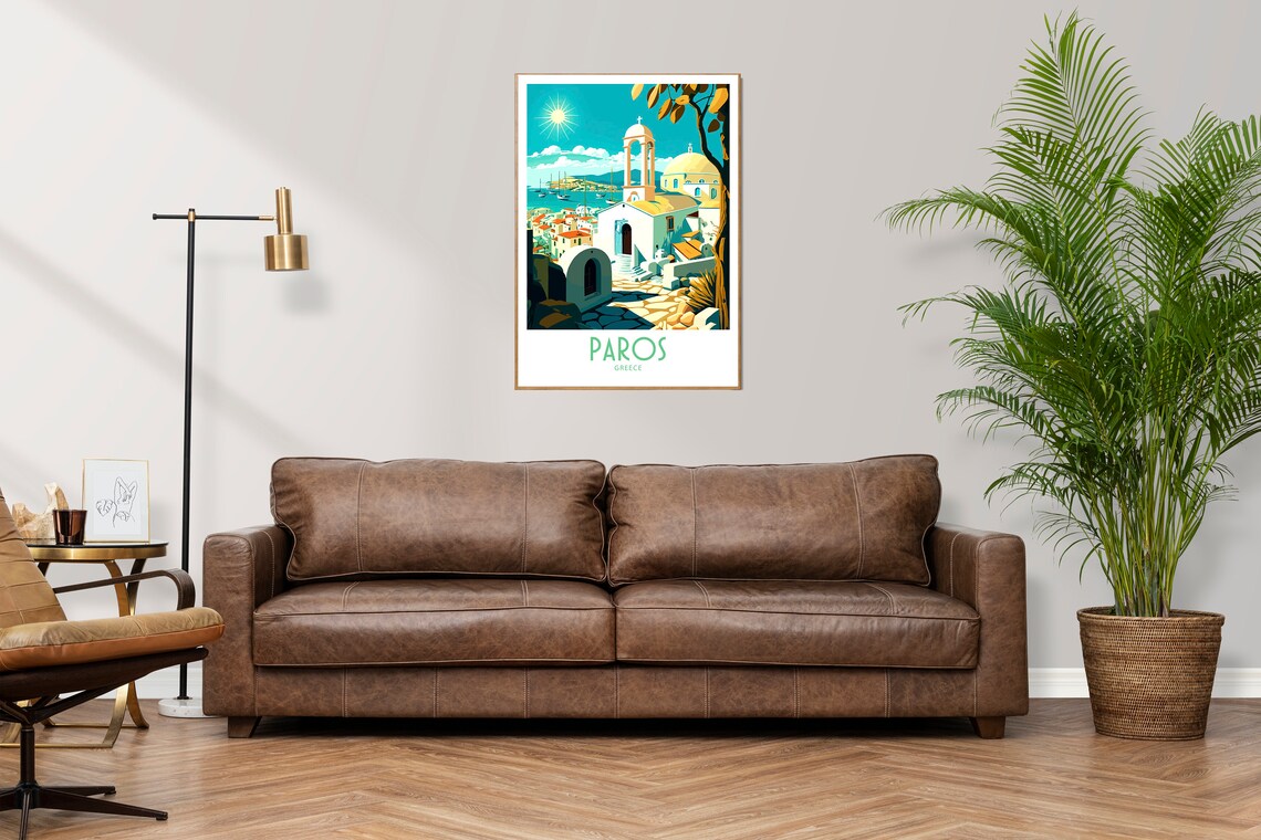 Paros Greece White Church Bell Tower Harbor Retro Travel Poster - Image 2