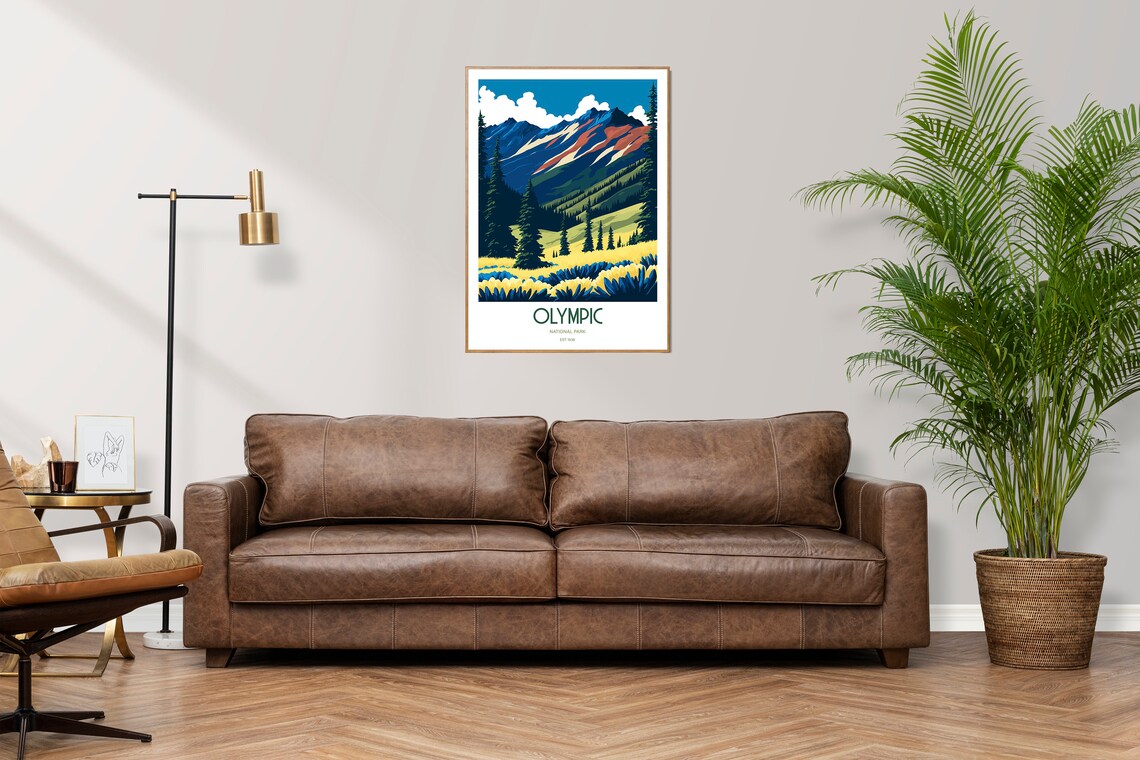 Colorful Olympic National Park Retro Travel Illustration Poster for Home - Image 2