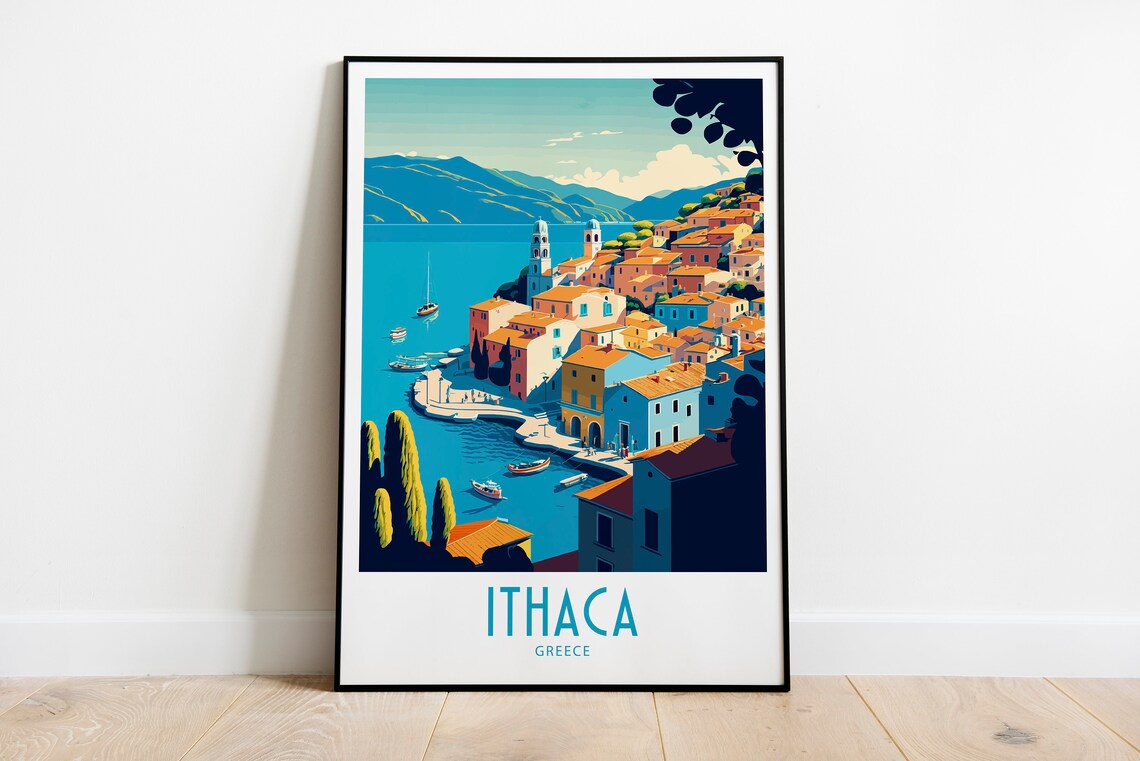 Ithaca Greece Travel Poster, Europe Wall Decor
