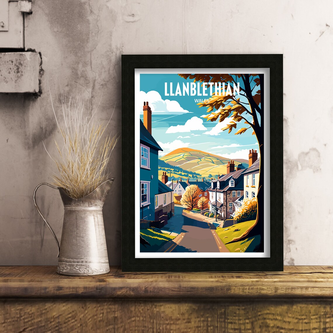 Llanblethian Wales Village Street Poster Cottage Hills Vintage Travel - Image 3