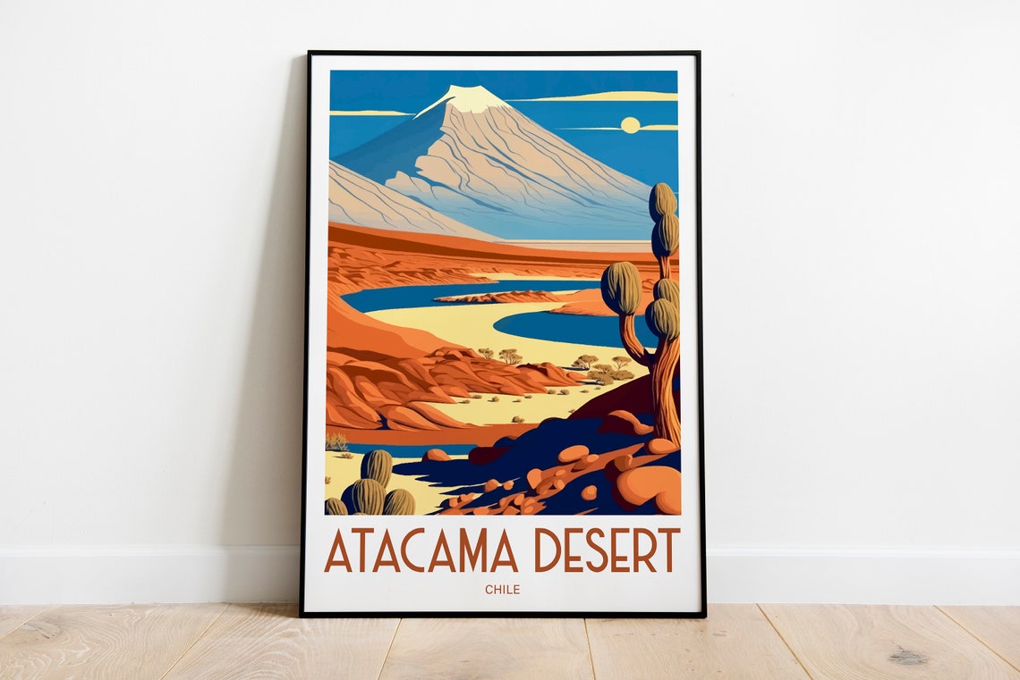 Atacama Desert Chile Volcano Salt Flat Vintage Travel Poster