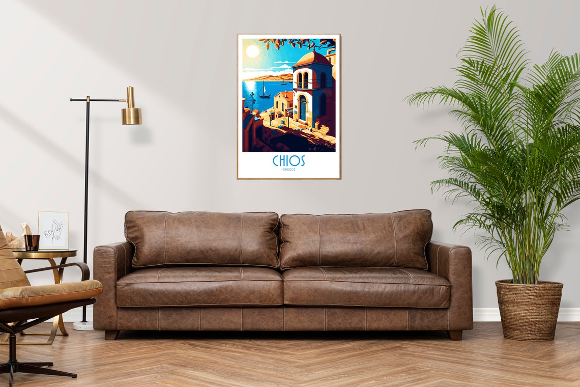 Chios Greece Harbor Church Tower Sailboat Vintage Travel Poster - Image 3