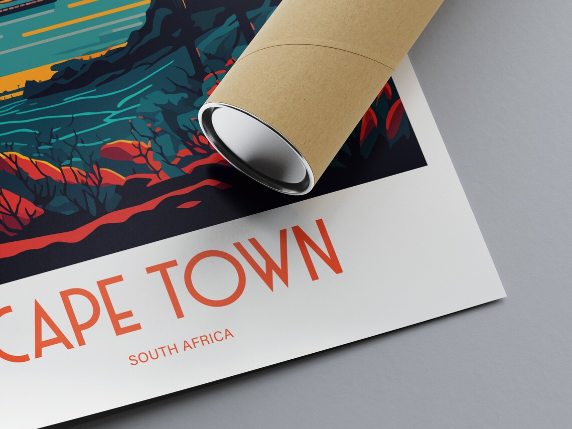 Cape Town South Africa Travel Poster with Sunset and Sailboats - Image 2