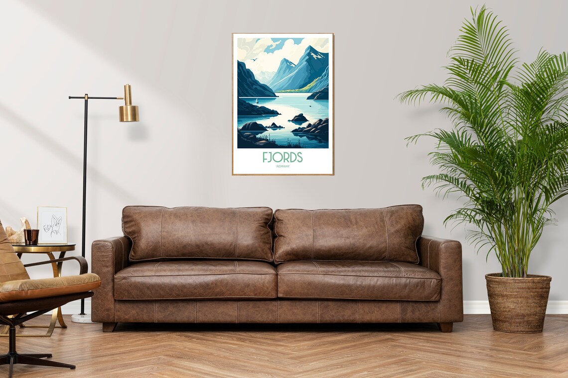 Norwegian Fjords Serene Mountain Waters Retro Travel Art Poster - Image 2