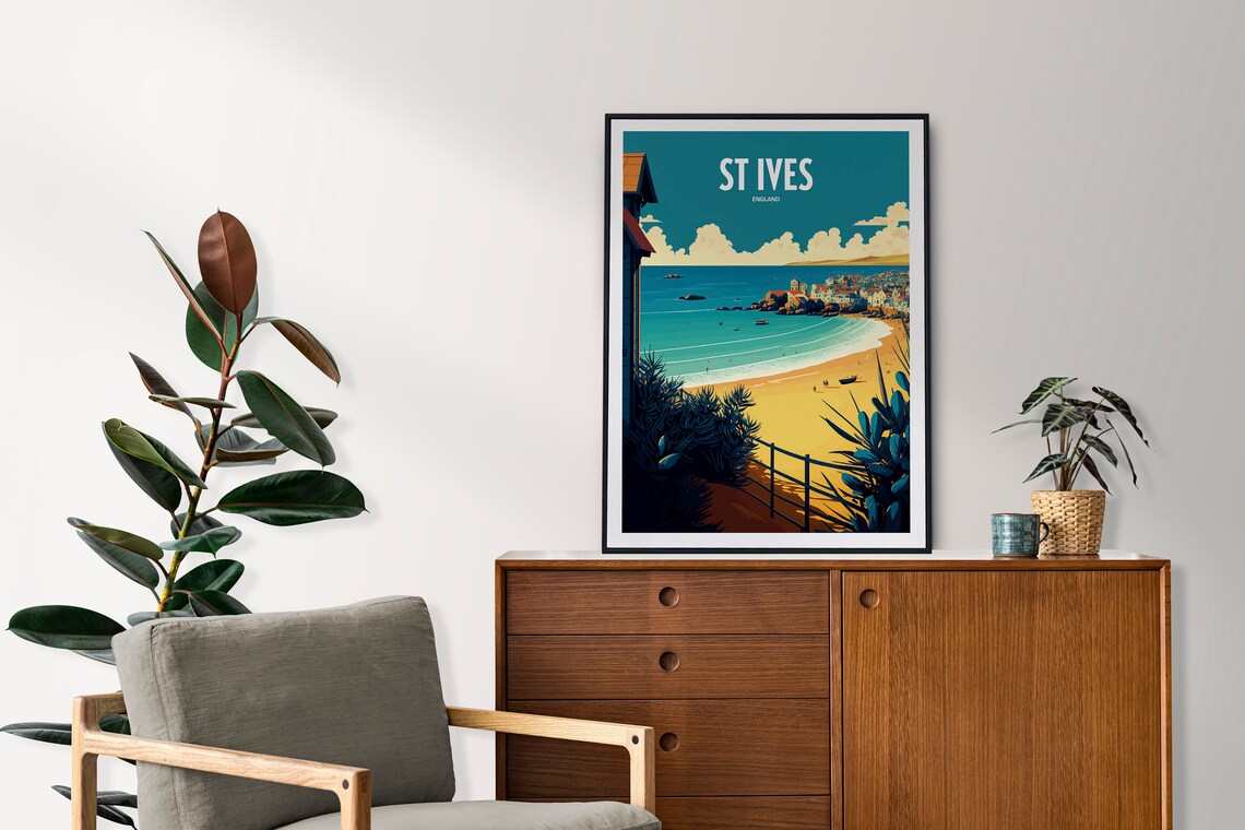 St Ives England Beach Bay Golden Sand Vintage Travel Poster Art - Image 3