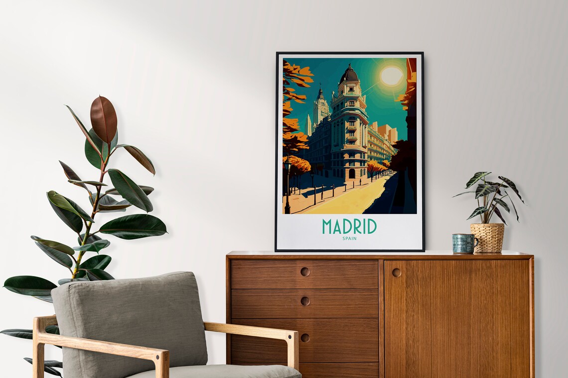 Madrid Spain Sunlit City Avenue Landmark Vintage Travel Poster - Image 3