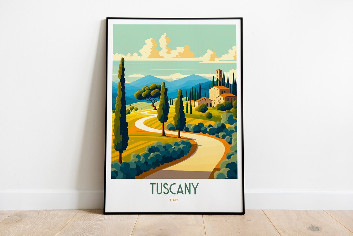 Tuscany Italy Retro Travel Poster, Village Print - Image 3