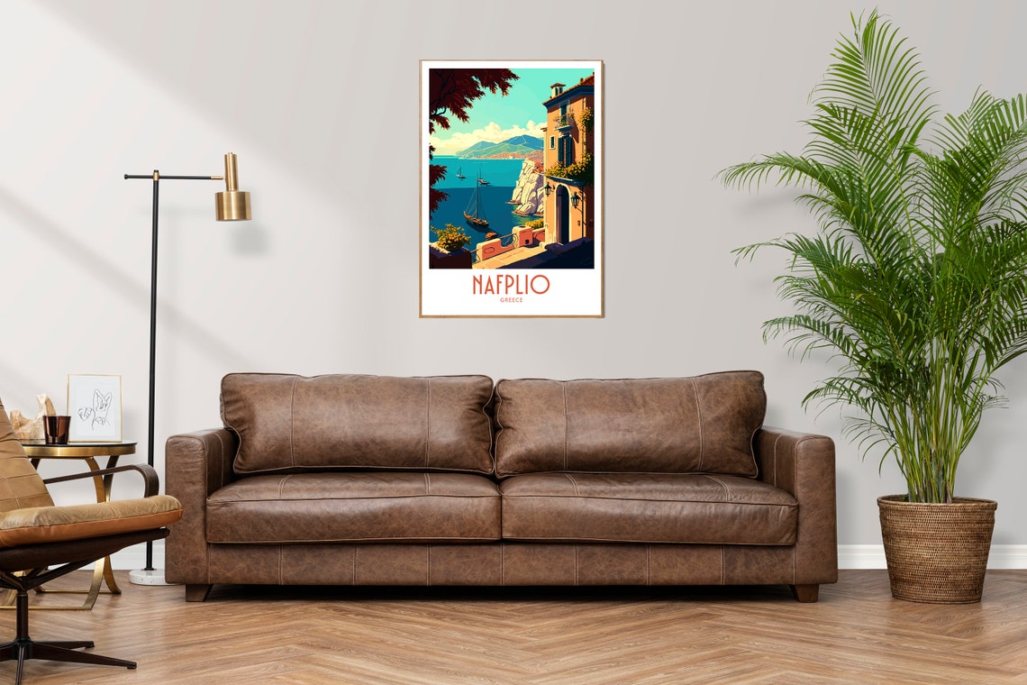 Nafplio Greece Cliffside Terrace Sailboat Retro Travel Poster - Image 3