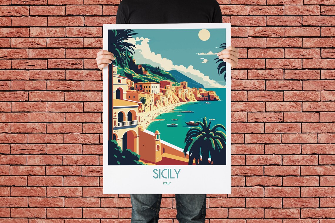 Sicily Italy Travel Poster, Seaside Landmark Print - Image 2