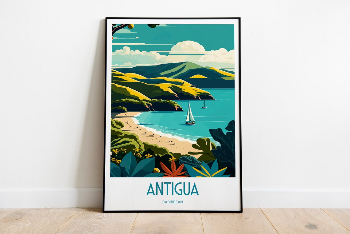 Antigua Travel Poster For Antigua Birthday Gift For Travel Print Lovers Caribbean Travel Poster For Antigua Beaches Birthday Gift Poster