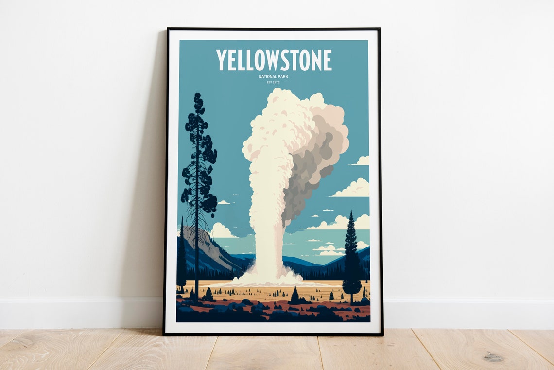 Yellowstone National Park Travel Print National Park Travel Art Yellowstone Travel Print Usa National Park Yellowstone Travel Poster