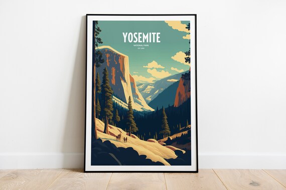 Yosemite National Park El Capitan Travel Poster Valley Vintage Mountain Art