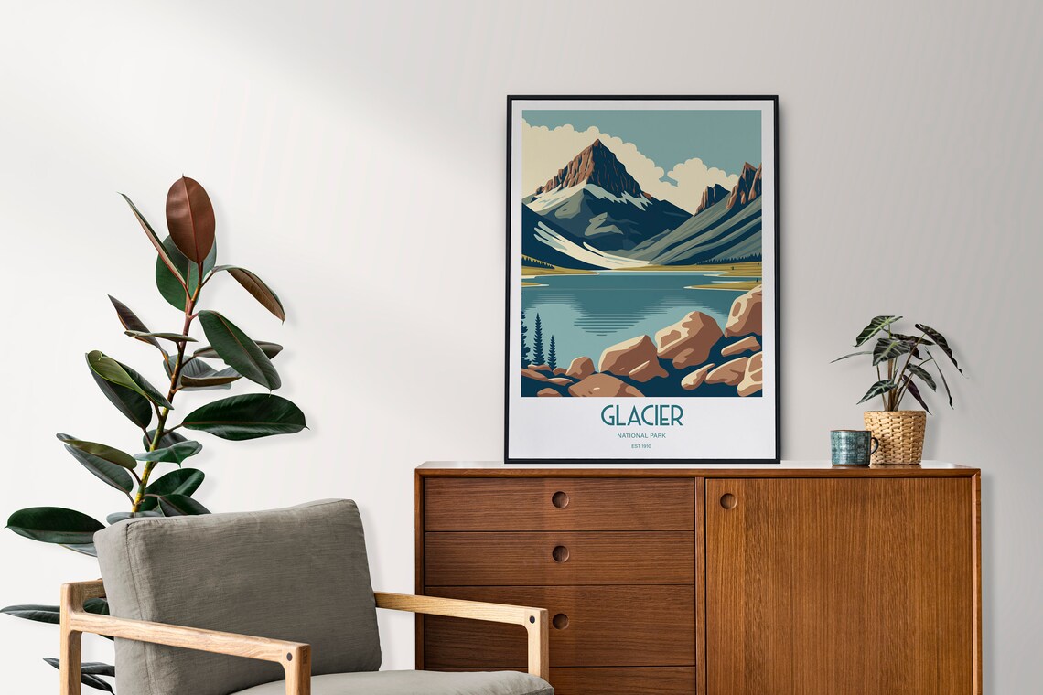 Glacier National Park Alpine Lake Travel Poster Vintage Mountain Art - Image 2