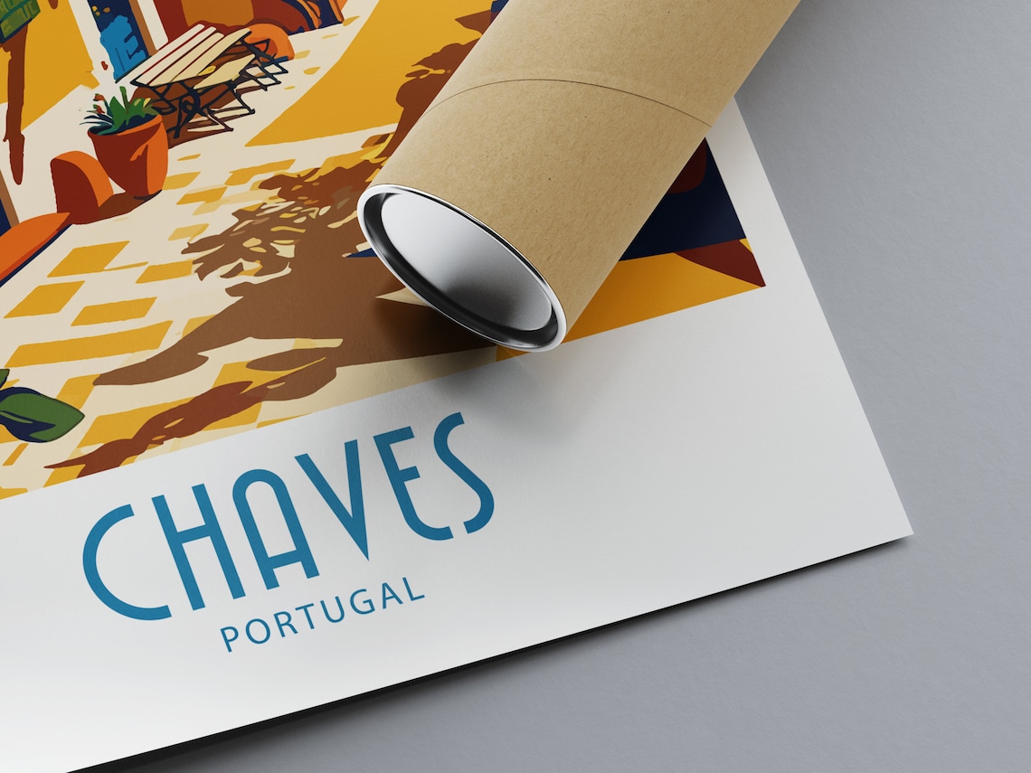 Chaves Portugal Old Town Street Tiled Houses Shade Travel Poster - Image 3