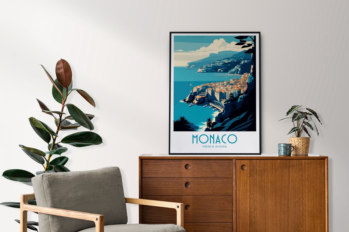 Monaco French Riviera Cliff Harbor Town View Vintage Travel Poster - Image 4