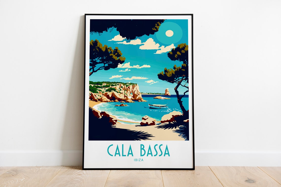 Cala Bassa Ibiza Beach Cove Pine Trees Turquoise Travel Poster