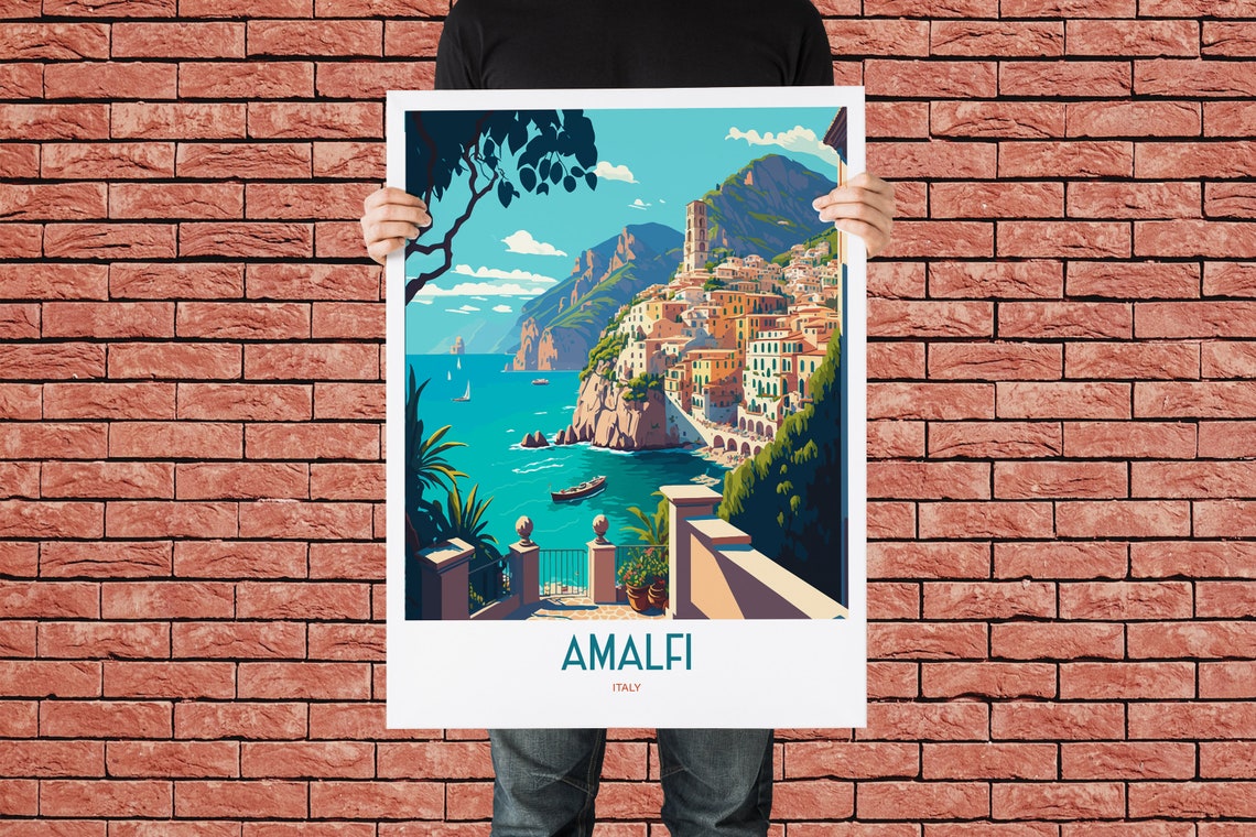 Amalfi Italy Cliffside Coastal Town Cathedral Vintage Travel Poster - Image 3