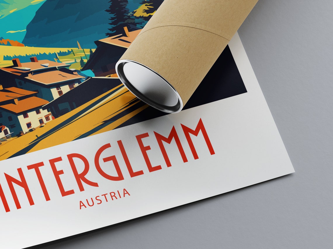 Hinterglemm Austria Travel Poster with Alpine Village and Peaks - Image 2