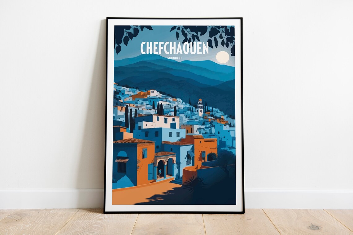 Chefchaouen Morocco Travel Poster, Blue City Wall Art