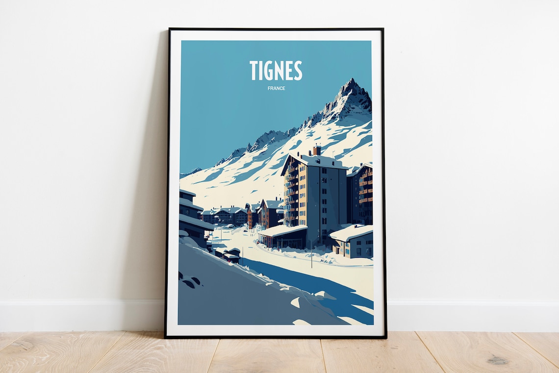 Tignes France Ski Resort Snowy Mountain Village Travel Poster