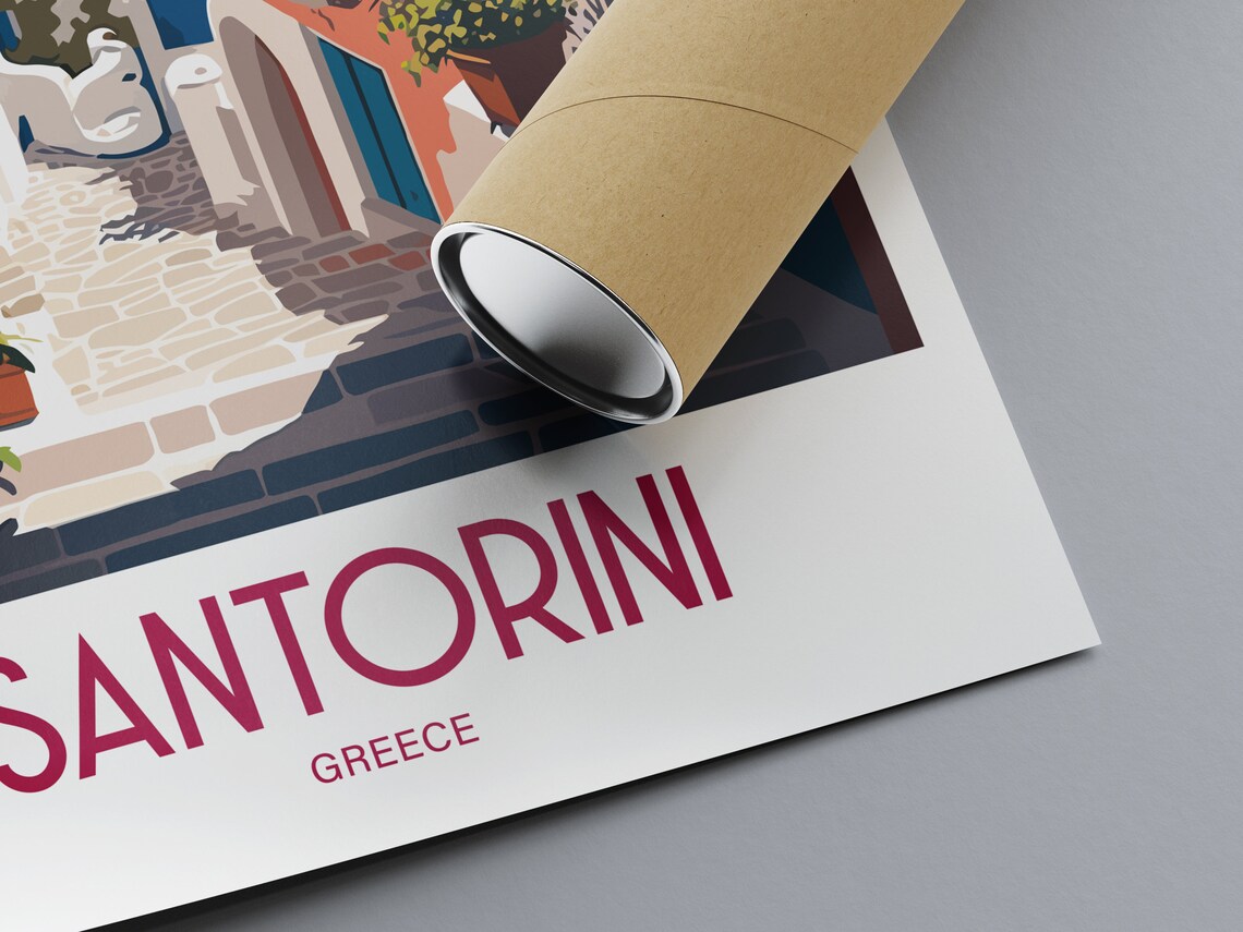 Santorini Greece Travel Poster with Whitewashed Village and Sea - Image 2