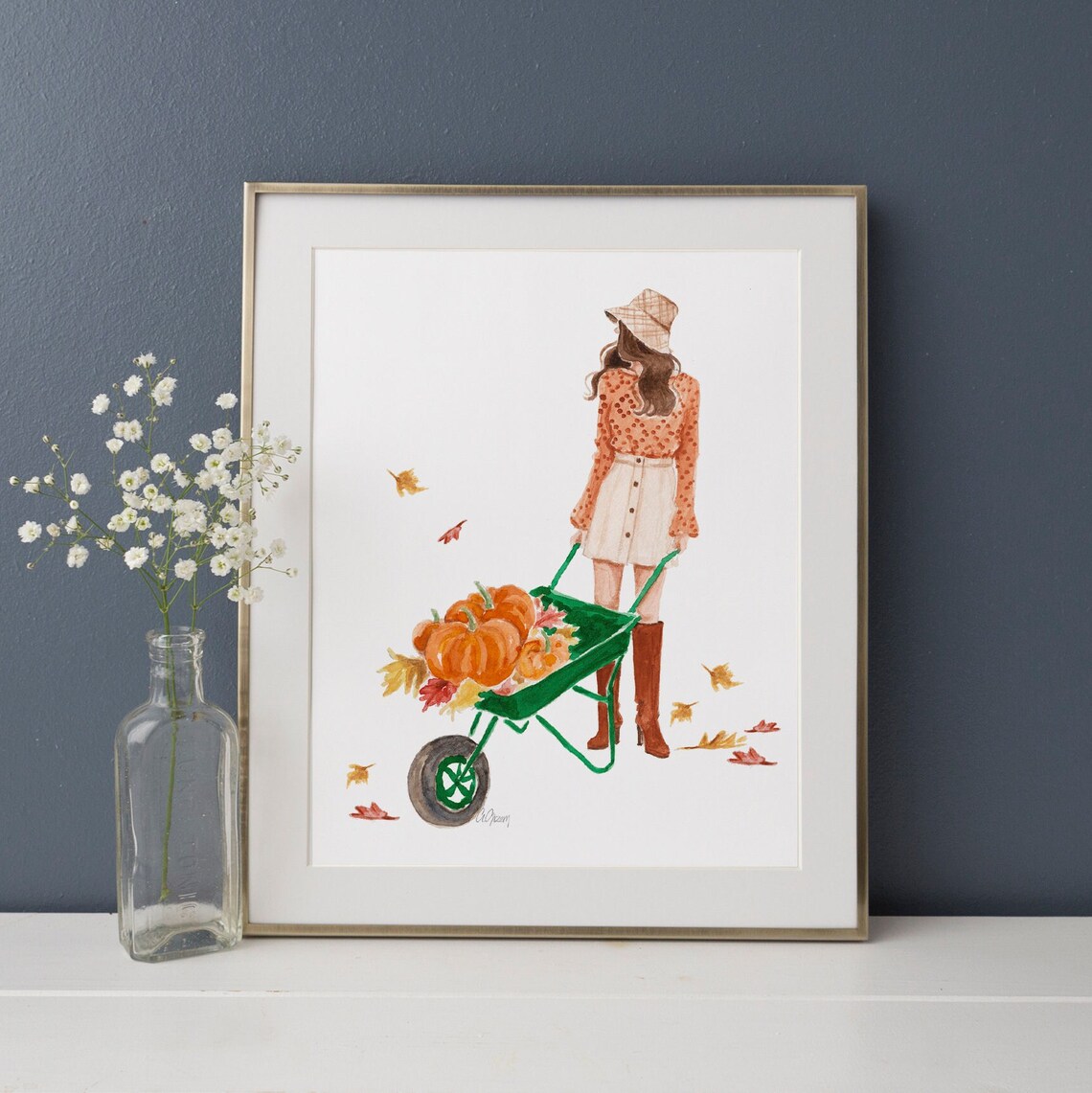 Pumpkin Fashion Illustration, Fall Watercolor Illustration - Image 2