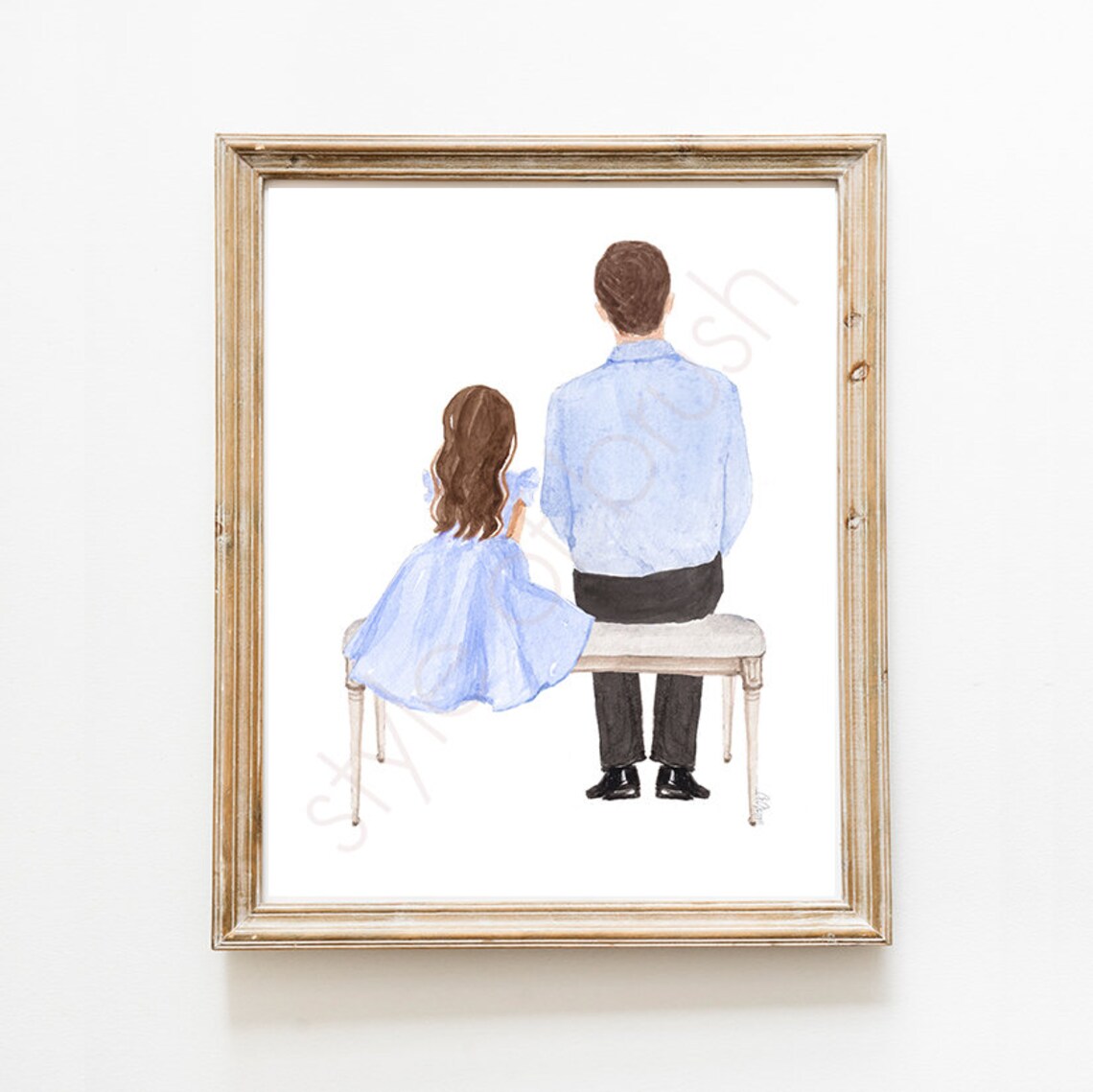 Father and Daughter in Blue Sitting Together on Bench Poster - Image 2