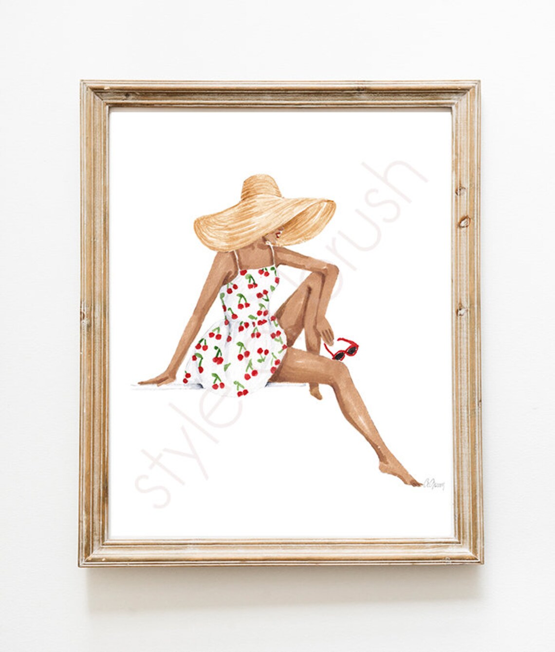 Woman in Red Cherry Sundress and Wide Straw Hat Summer Poster - Image 2