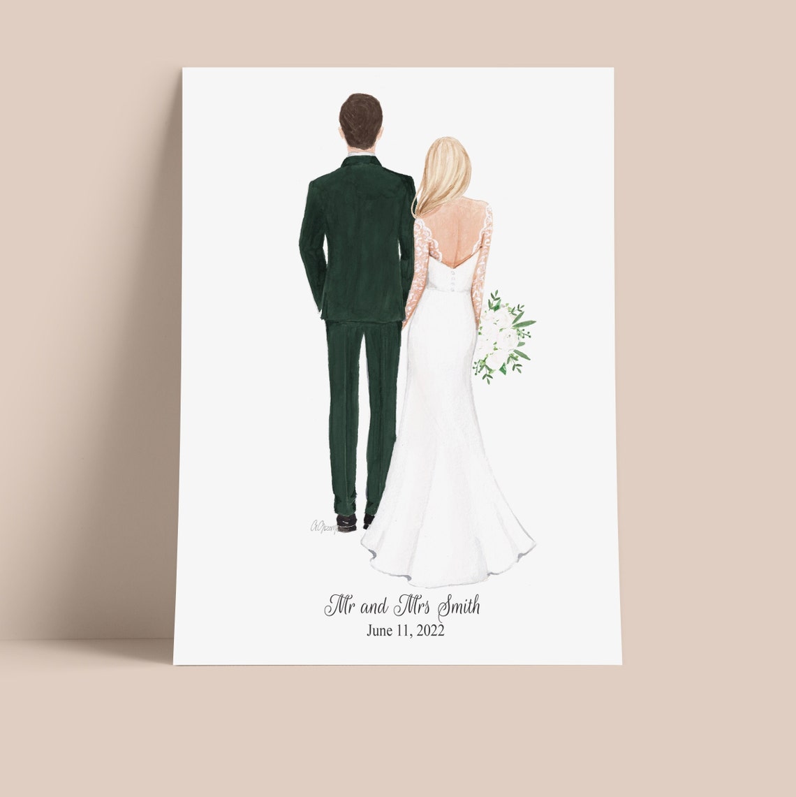 Bride Groom Illustration Wedding Card Custom Couple Illustration Wedding Card Personalised Card - Image 2