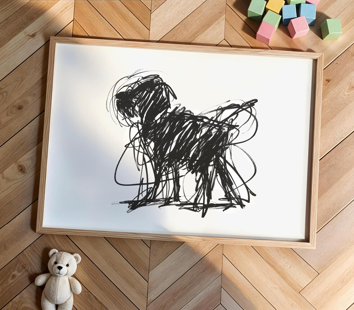 Scribble Dog Minimalist Line Art, Pet Decor Print