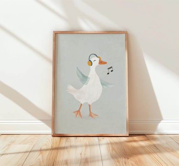 Silly Goose With Headphones Fun Music Wall Art Quirky Animal Decor Playful Dancing Illustration Kids Room 101