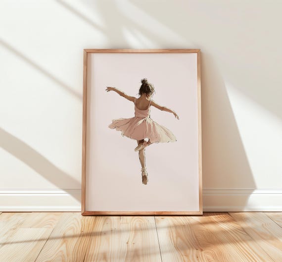 Ballet Dancer In Pink Tutu Wall Art For Girls Room Graceful Dance Poster Modern Nursery Decor Print 111