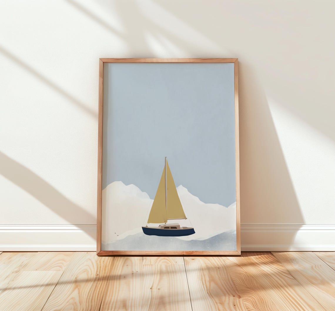 Sailboat Nursery Art Print Ocean Scene Nautical Wall Decor 62
