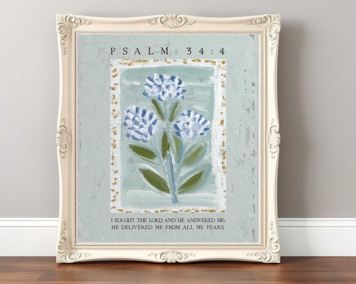Psalm 34:4 I Sought the Lord He Answered Me Floral Scripture Poster