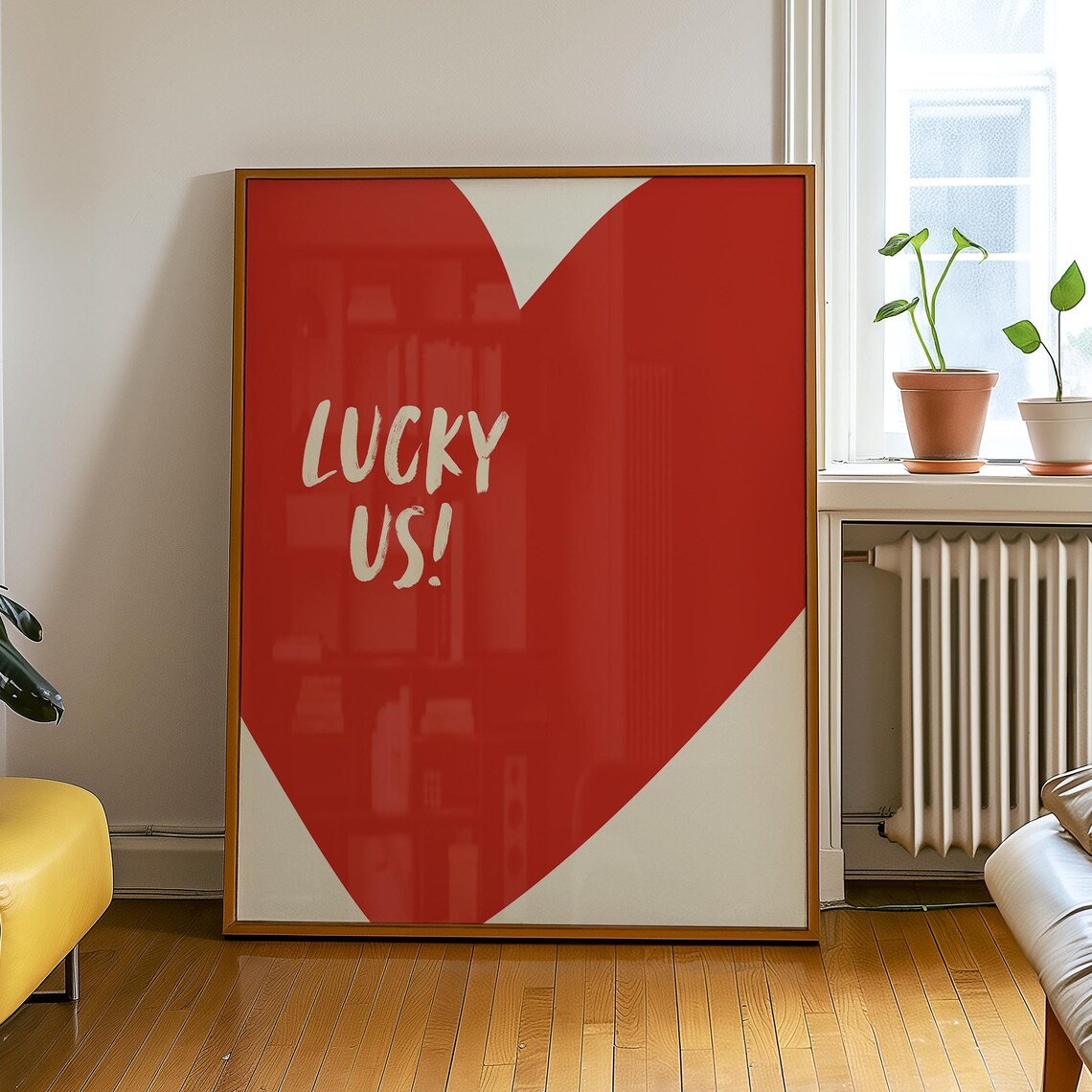 Lucky Us Heart, Modern Minimalist Love Poster
