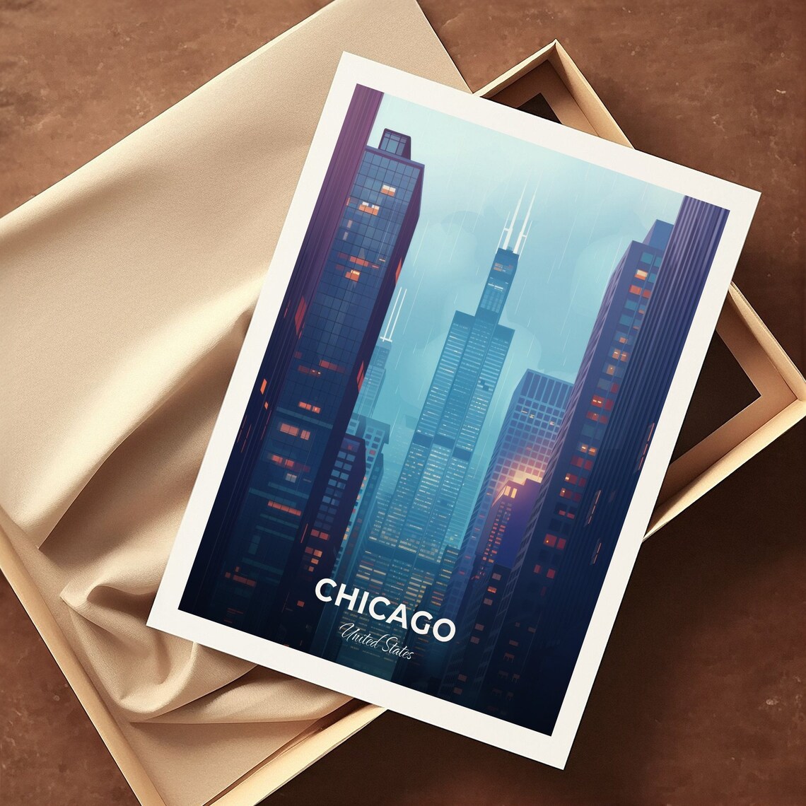 Chicago Willis Tower Skyscrapers Misty Skyline United States Poster - Image 3