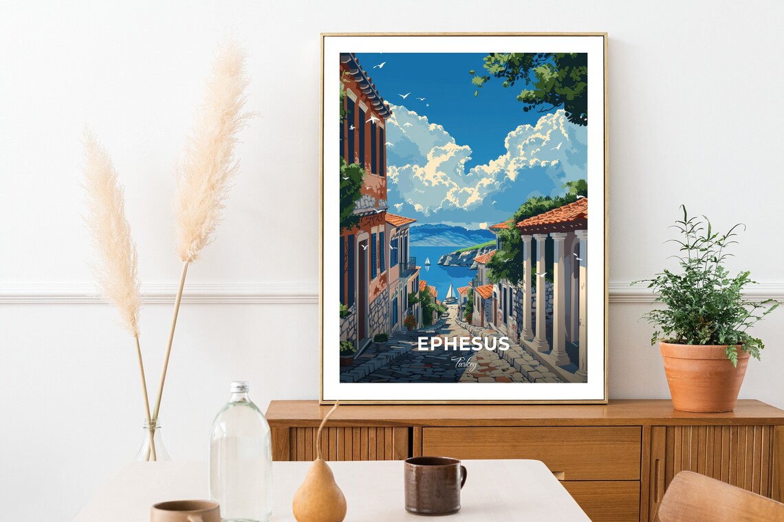 Ephesus Turkey Harbor Street Sailboats Sea View Old Town Travel Poster - Image 2