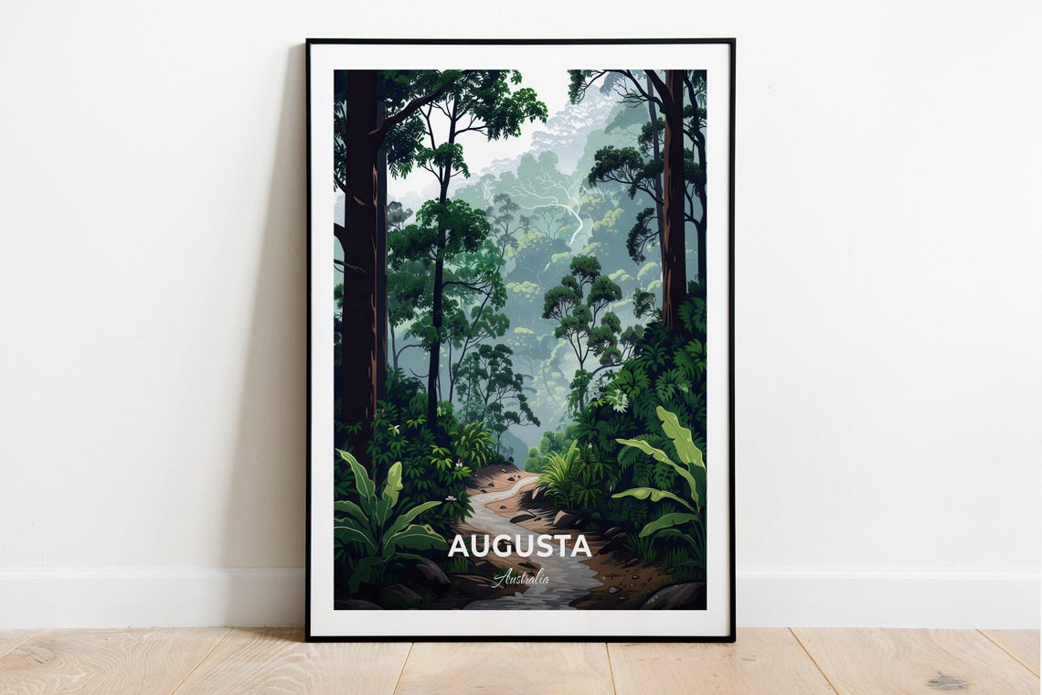 Augusta Australia Misty Rainforest Path Tall Trees Travel Poster