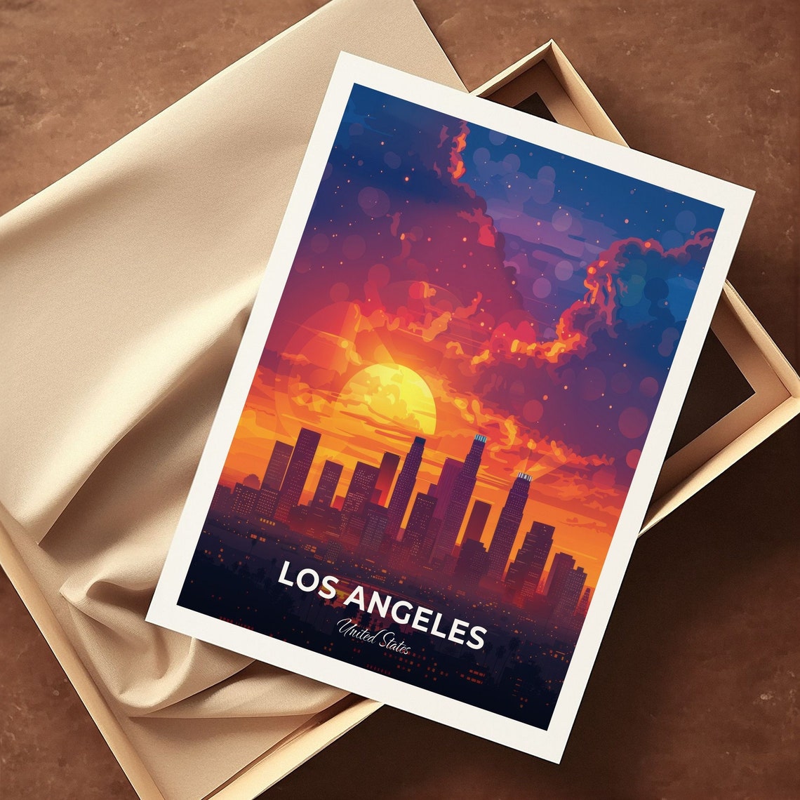 Los Angeles California Travel Poster Sunset Skyline Silhouette Artwork - Image 3