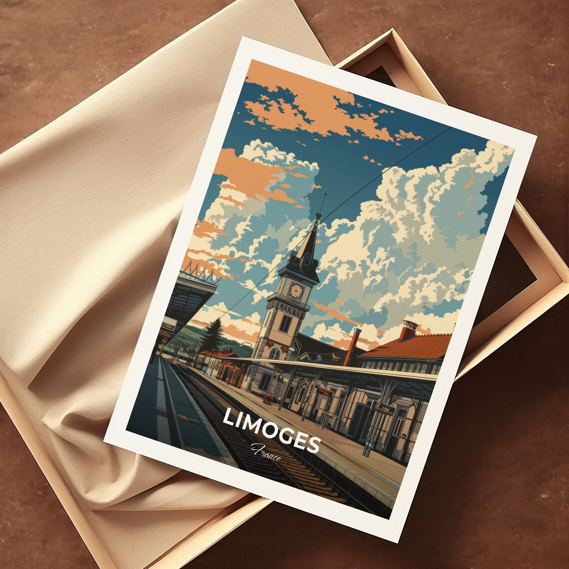 Limoges France Railway Station Clock Tower Travel Art Poster - Image 3