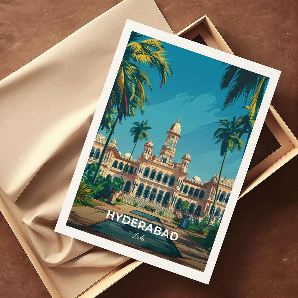Hyderabad Falaknuma Palace Domed Facade Garden Travel Poster - Image 3