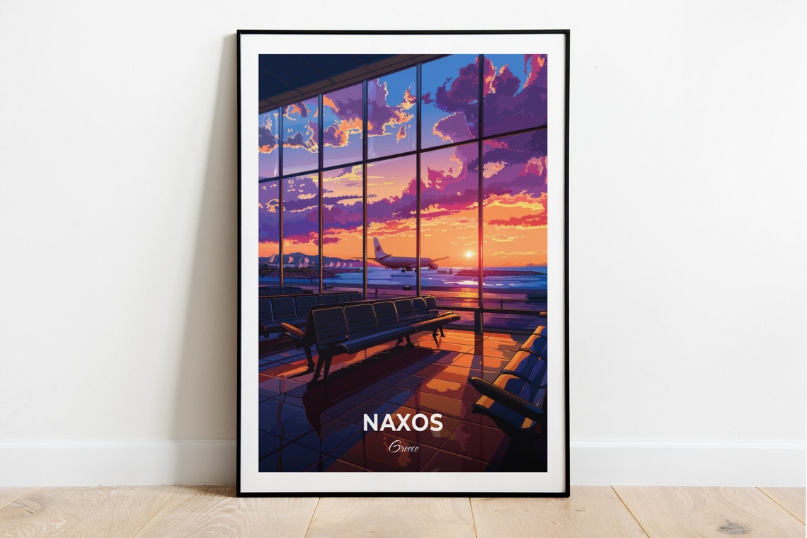 Naxos Travel Poster Naxos Island National Airport City Print Cityscape Artwork Birthday Wedding Gift Wall Art Location Print
